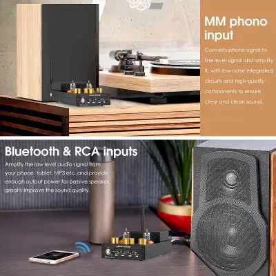 HiFi Stereo Bluetooth 5.0 Vacuum Tube Amplifier MM Phono Amp for, View more