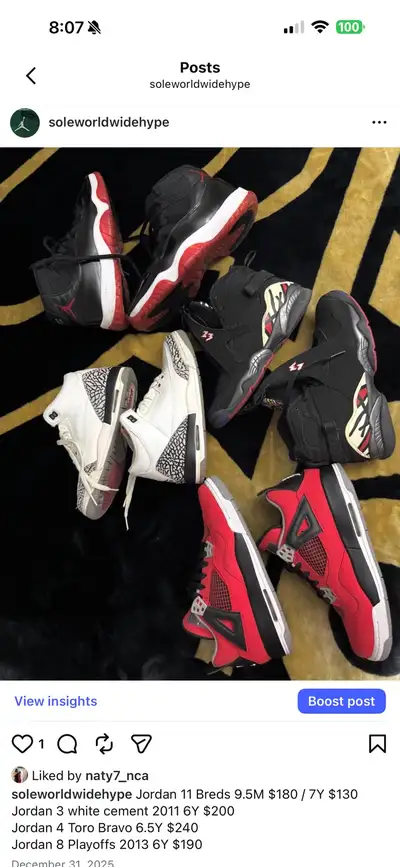 Jordan 11 Breds 9.5M $180 / 7Y $130, View more