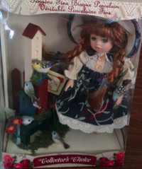 Hand Painted Porcelain Doll with Birds and Birdhouse