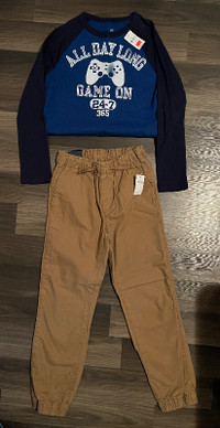 New Gap Kids Long Sleeve Shirt and Pull-On Pants Size 8-9