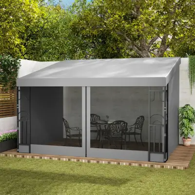 Outsunny 10' x 13' Wall Pergola Gazebo with 2 Curtains , View more