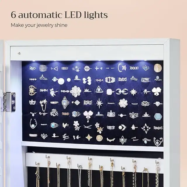 6 LEDs Mirror Jewelry Cabinet, 47.2-Inch Tall Lockable Wall or in Home Décor & Accents in Markham / York Region - Image 4