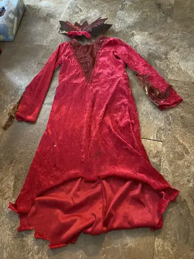 Halloween Costume- Girl Red Royalty Dress and crown Length and any tag sizes shown in pictures. In e...