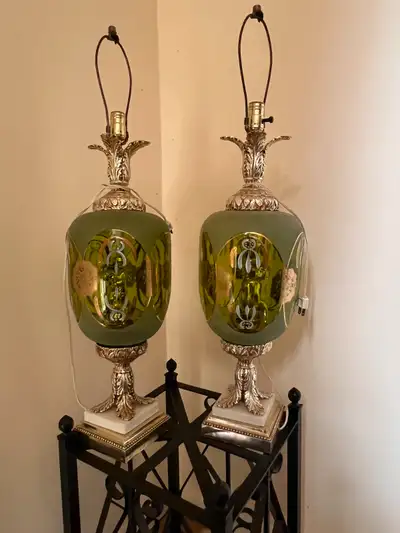 lamps MCM vintage green and gold price is for pair of lamps Laurie 416 951 7372