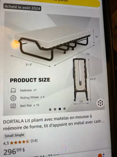 Lit pliant avec  matelas mousse, View more