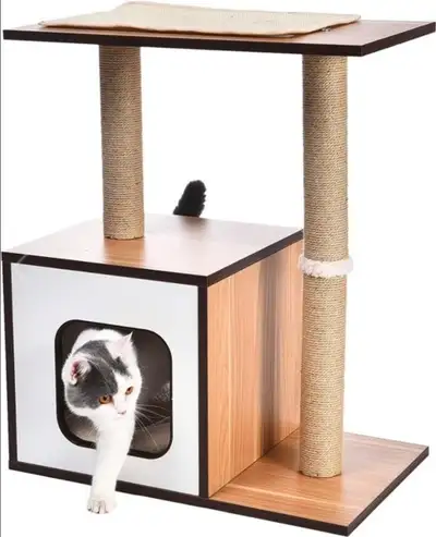Amazon Basics Dual Scratching Post Wooden Cat Tree Furniture - 24 x 15 x 29 Inches °•○•°•○•°•○•°°•○•...