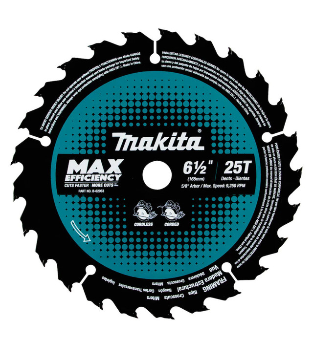 MAKITA 6-1/2” 25T Max Efficiency Circular Saw Blade – $25 in Power Tools in Mississauga / Peel Region