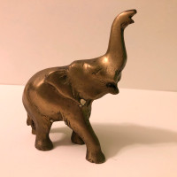 Vintage Brass Elephant Trunk Up Animal 4.75 Inch Tall Figurine
