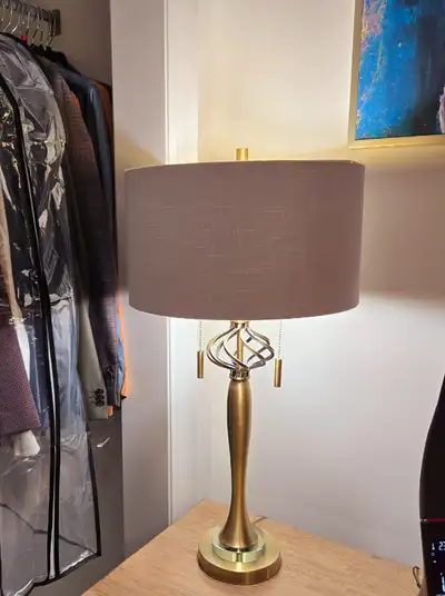 Set of Two Dual Bulb Brass Lamps, View more