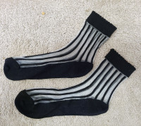 NEW Black or White Transparent Striped Contrast Women's Socks