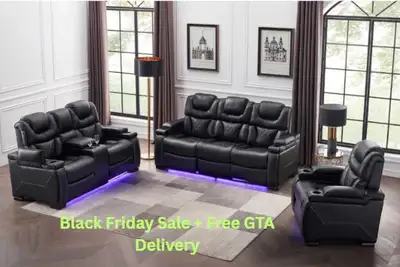 BLACK FRIDAY SALE IS ON NOW! Upgrade your living room with this luxury black leather recliner sofa s...
