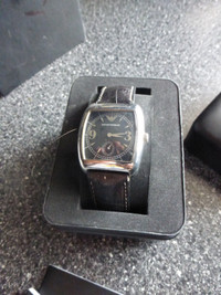 Emporio Armani Women's Chronograph Black Leather Watch