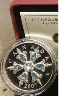 2007 Blue Crystal Snowflake $20 Silver Proof Coin