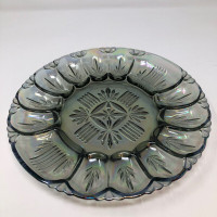 Federal Glass Smoky Iridescent Egg Plate Serving Tray