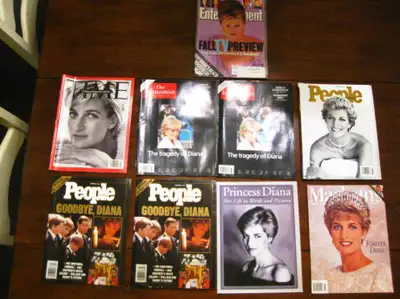9 Softcover Magazines Featuring Princess Diana -Time, Macleans +, View more