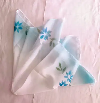 19" Scarf & Fragrance Wrap White Blue Floral Handkerchief