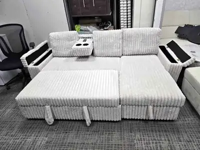 Corduroy Sofa | 3 Seater | Arm Rest + Side Storage Now on Sale , View more
