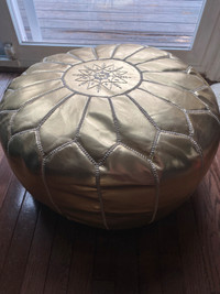 Moroccan Pouf Gold Leather Stuffed