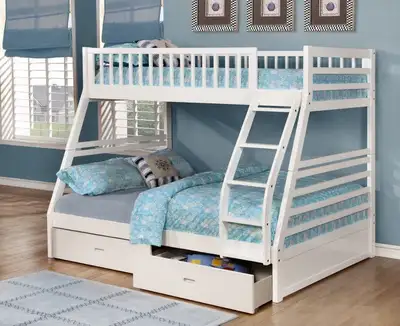 Beautiful modern wooden single over double bunkbed with drawers on sale Two drawers included Only $5...