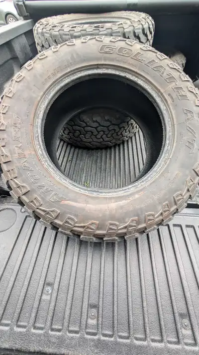 Antares Goliath A/T tires 275/65 R18 No patches or plugs. They are loud and one tire has some uneven...