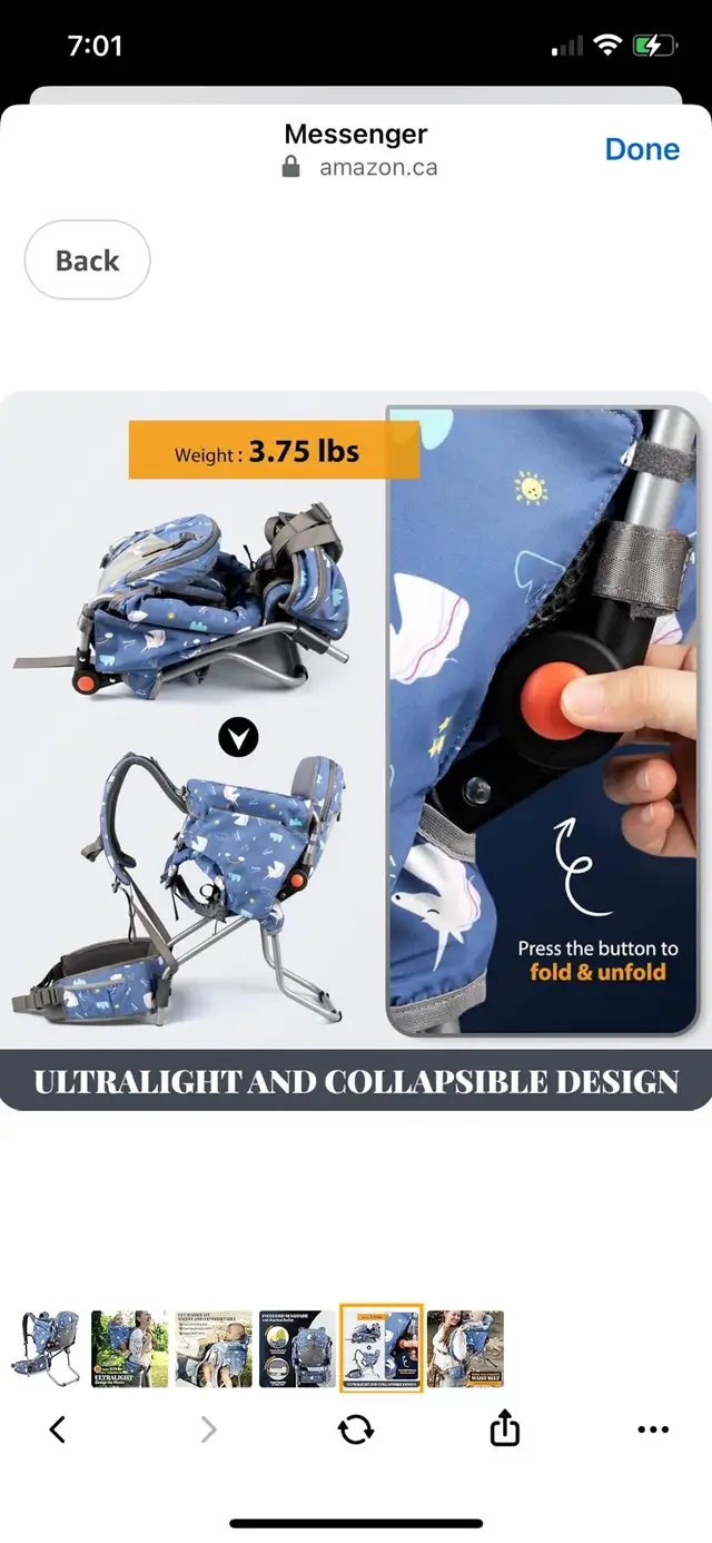 Ultralight Baby Backpack Carrier, Toddler Hiking in Strollers, Carriers & Car Seats in Cambridge - Image 6
