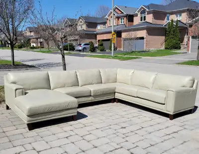 Like new U-style large full leather sectional couch, can deliver, View more