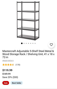 Mastercraft 5 Shelf Steel and Wood Storage Rack