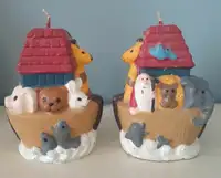 Pair of Noahs Noah's Ark candles hand painted animals