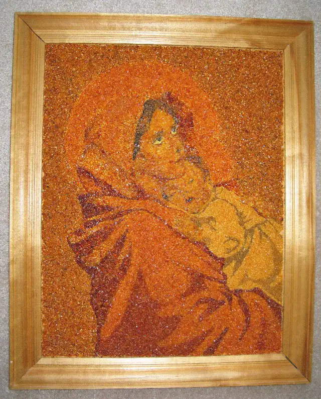 Virgin Mary & Baby Jesus BALTIC AMBER Christian Madonna Artwork in Arts & Collectibles in City of Halifax - Image 3
