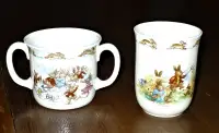 Two Royal Doulton Bunnykins Mugs Cups 2 Handle and No Handle
