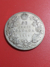 VG 1918 Canada George V .925 WWI silver half dollar