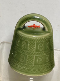 Japanese Green Clay Bell Dorei Pottery Ceramic Lucky Charm Potte