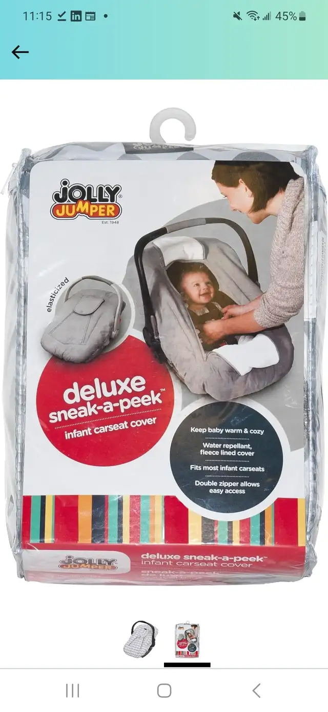 Jolly Jumper Sneak a Peek Infant Baby Car Seat Cover in Strollers, Carriers & Car Seats in Mississauga / Peel Region - Image 2