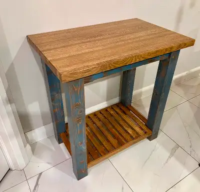 Brand new bakers prep island. Stands 36” tall by 22.5” wide by 35” long. Perfect for a smaller space...