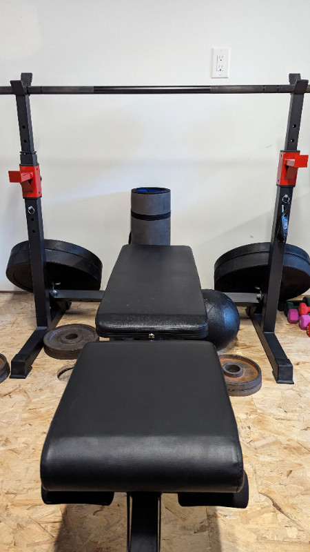 Adjustable Bench and Rack (Squat and Press) with Bar and Weights in Exercise Equipment in Hamilton - Image 2