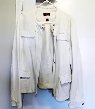 White leather waist-length Danier jacket in good condition, 2 XL size, from a shoe, pet, and smoke-f...