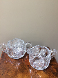 Antique Pinwheel Cut Crystal Creamer and Sugar Bowl