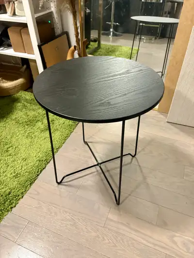 Black Circular End Table, Wood and Metal, View more