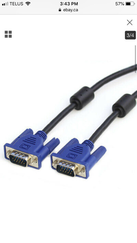 D-SUB/VGA Monitor Cable M/M Male to Male Computer LCD LED in Cables & Connectors in Calgary - Image 3