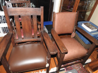 Antique arts and craft chairs two different ones ,new leather