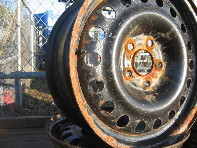 4 STEEL CAR RIMS - in NEWCASTLE in Tires & Rims in Oshawa / Durham Region - Image 3