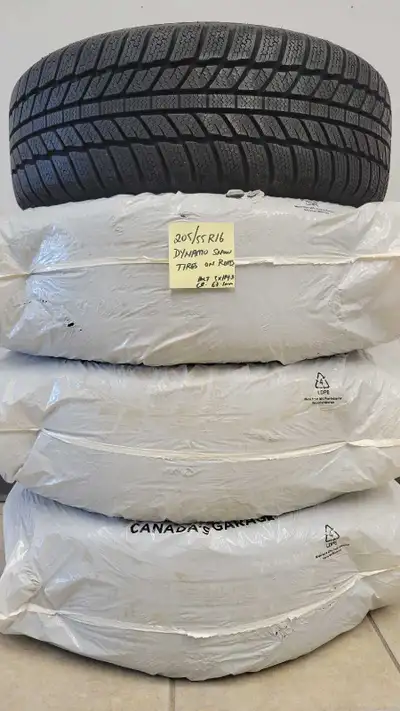 Got a set of Dynamo DW701 winter tires on steel rims. Just taken off a Hyundai Elantra. Tires are in...