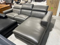 Grey leather sectional power recline seat 