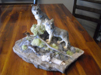 Wolf Table Sculpture 3-D Hand Crafted -  On Watch