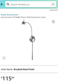 Kenroy Home 33184BS Cherry Wall Swing Arm Lamp