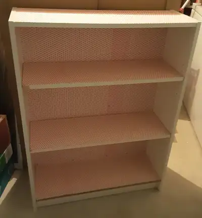 MCM wood book or record shelf with vintage 1960s Danish flowers, View more