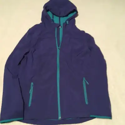 Athletic Works Soft Shell Jacket (women's size m) in a blueish purple/teal color which is fleece lin...