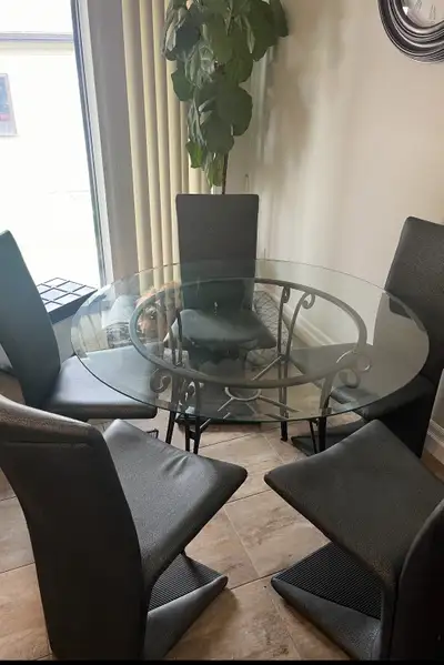 Dinning glass table and 5 chairs, View more