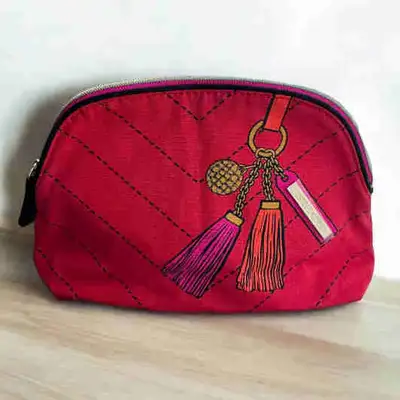 NEW Estée Lauder Red Makeup Cosmetic Bag Keychain Tassel Print, View more