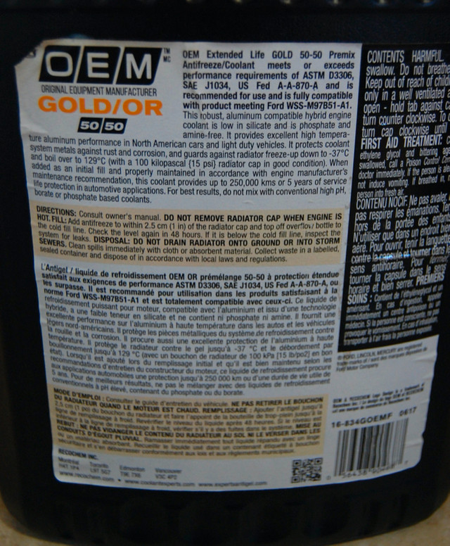 OEM Premixed Anti-Freeze/Coolant, Ford/Lincoln/Mercury, Gold in Other in Ottawa - Image 2